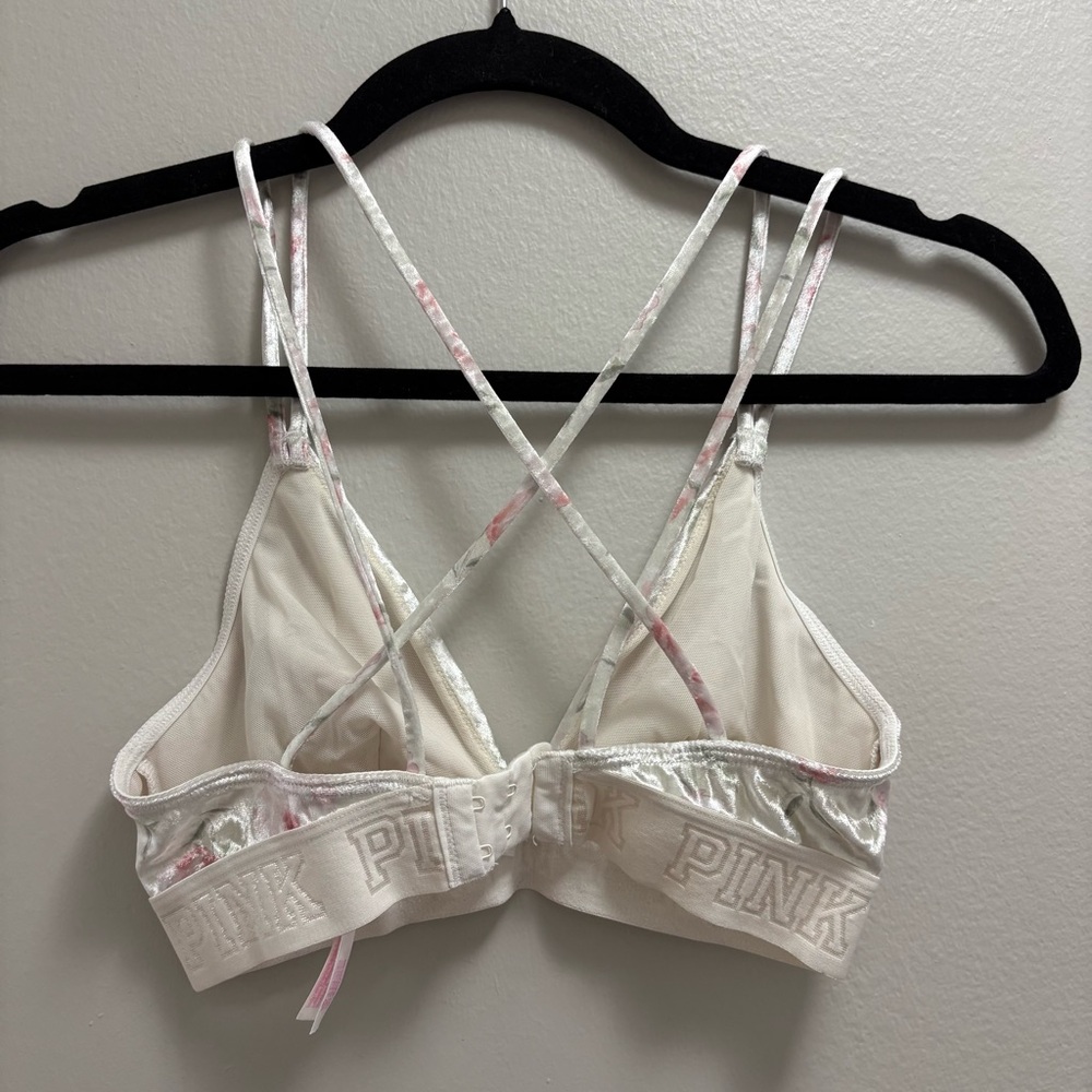 PINK by Victoria’s Secret Velour Floral Racerback Bra XS White Pink - Picture 8 of 10